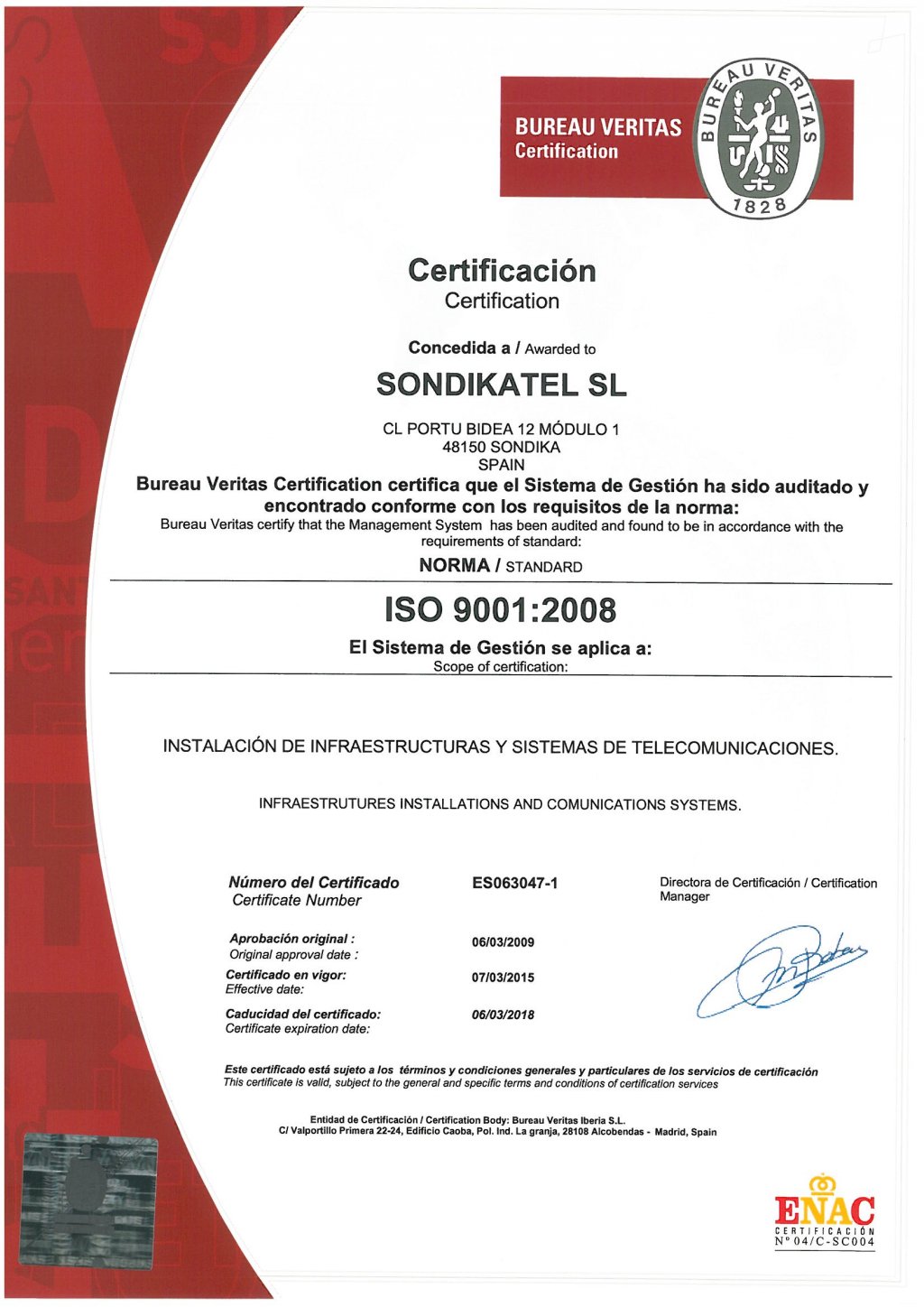 Sondikatel certificado