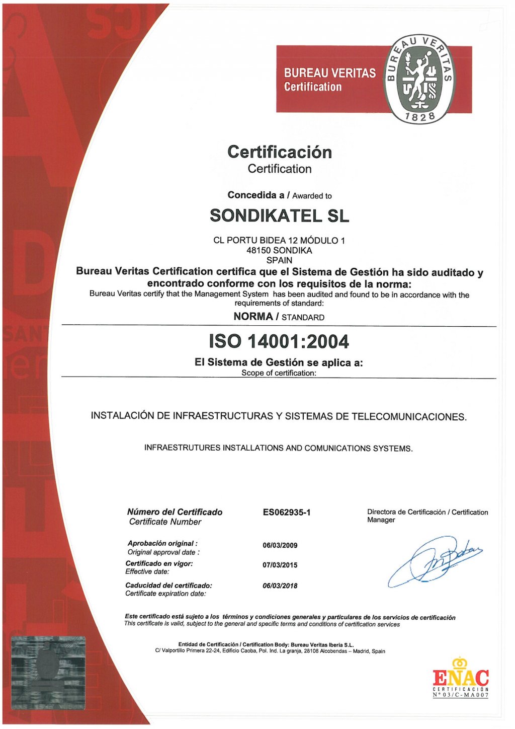 Sondikatel certificación